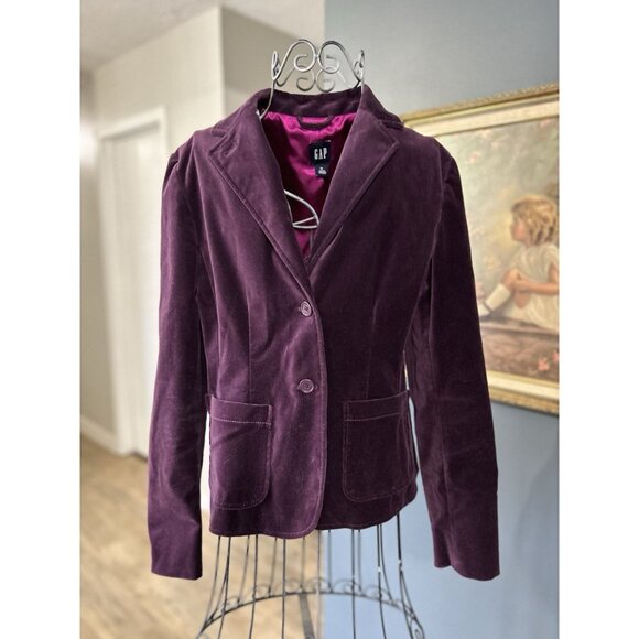 Vintage Y2K Gap Blazer Purple Velvet 2 Button Jacket Blazer Pink Satin Size 10 - Picture 1 of 8